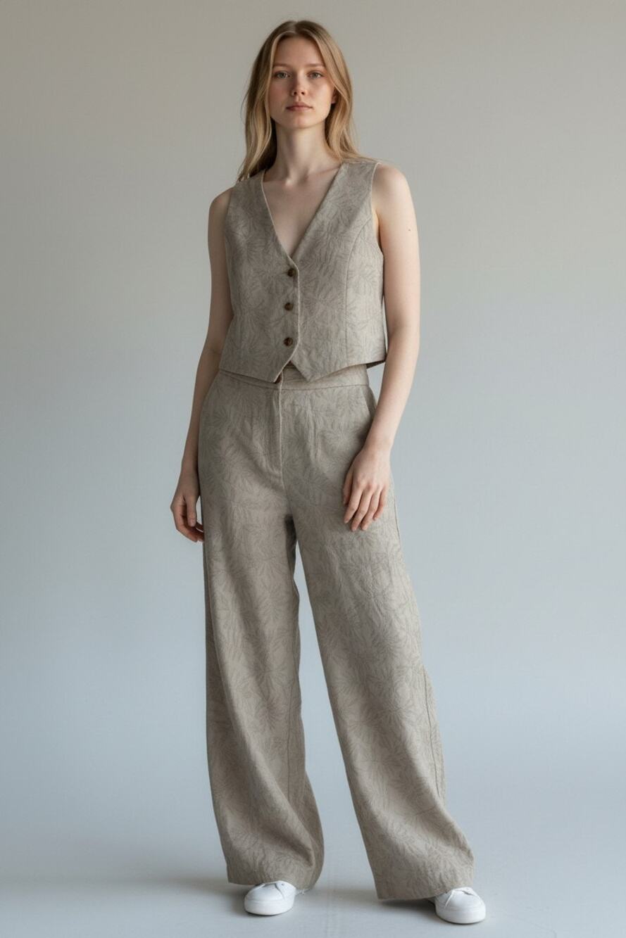 M matching set pants vest House of Harlow 1960 Linen Embroidered Suit Top